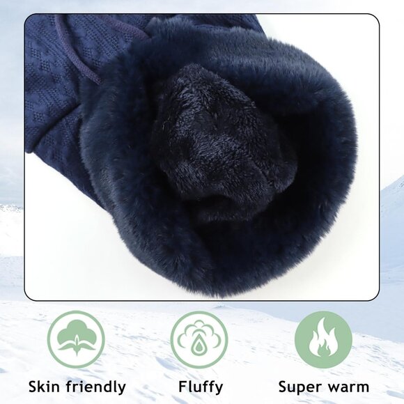 Women DarkbluePolyester Warm Thick Fluff Beanie Adult Neck Face Winter Balaclava - Picture 5 of 7